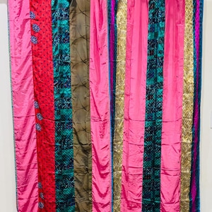 Indian Recycled Silk Sari Curtain 84&quot;x 42&quot; Each Panel Old Silk Sari Multicolor Boho Door Window Shower Living room Curtains