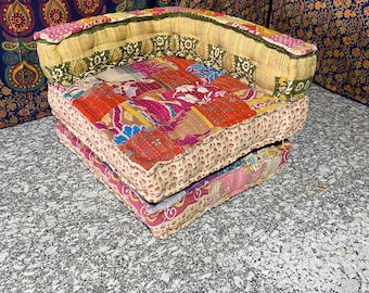 Vintage Kantha Patchwork Bodensofa - Handgemachte indische Boho Sitzcouch 1 Sitzer