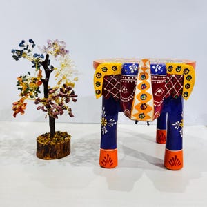 Indischer handgemachter hölzerner Elefant-Hocker Wohnkultur-Sammlerkunst-handgemalter dekorativer Schemel-Beistelltisch-Blumenstand