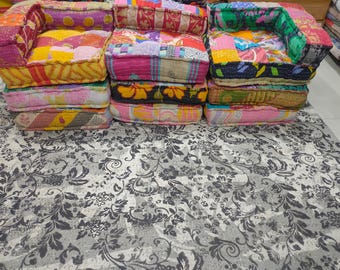 Handgemachtes Vintage Kantha Patchwork Bodensofa - Boho Indische Sitzcouch 3-Sitzer