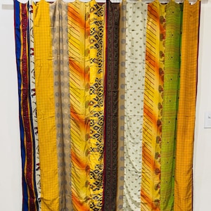 Bohemian Handmade Vintage Door Curtains in Multi Colour Strip Upcycled Silk Sari | Home Décor, Handmade Curtains