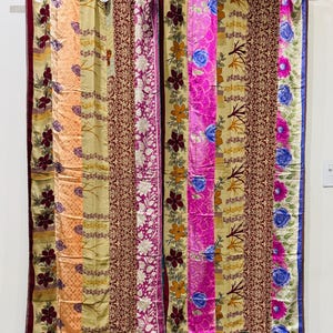 Hippie Boho Silk Curtain Panels, Handmade Silk Multi color Home Decor Curtains Bohemian Room Decor Wall Hanging