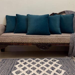 Piping Linen Pillow Cover, Teal Color Cushion Cover with Piping, Velvet Cushion Cover, Pillows Cover for Couches