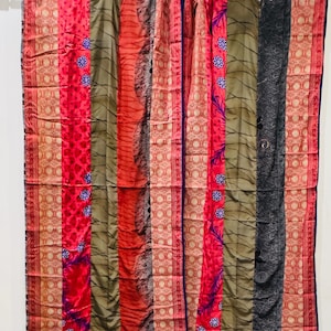 Vintage Blend Silk Sari Multi color Handmade Curtain Door Drape Window Home Decor Recycled 2 Panel Curtain