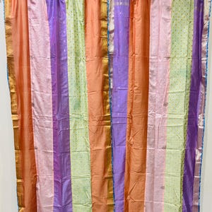 Indian Handmade Silk Saree Fabric Curtain Decorative Boho Hippie Curtain, Room Decor Strip Curtain, Window Decor Curtain, 2Decorative Panels