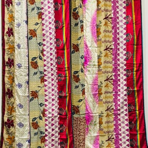 Indian Vintage Sari Silk Curtain for Bedroom Living Room, Home Decor Hippie Boho Silk Curtain Panels Wall Hanging Handmade Silk Multi color