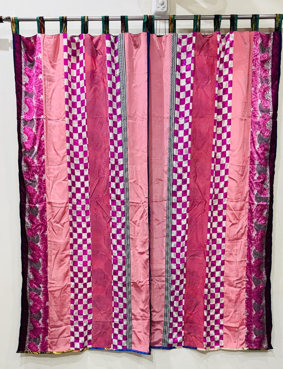 Boho Silk Sari Curtain Panels: Rainbow Floral 70s Decor - Etsy