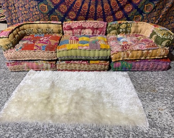 Handgemachtes Vintage Kantha Patchwork Boden Sofa, Indische Boho Sitzcouch 3 Sitzer