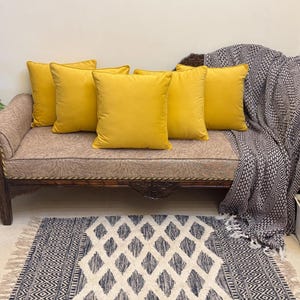 Premium Yellow Velvet Throw Pillow Cover With Piping Velvet Cushion Cover – 18 X 18 Size – Decorative Sofa Pillow Cover