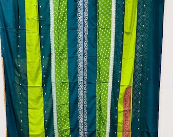 Handgemachter Sari Seidenvorhang | Multicolor Boho Fenster Tuch