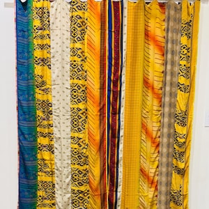 Indian Upcycled Silk Sari Curtain Each Panel Old Silk Sari Multicolor Boho Door Window Shower Living Room Curtains