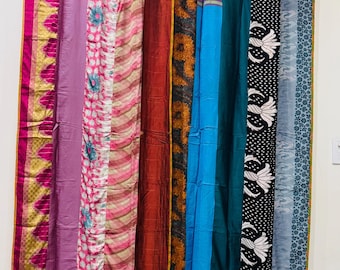 Handgemachter Sari Seidenvorhang | Indischer Upcycled Stoff, Boho Dekor