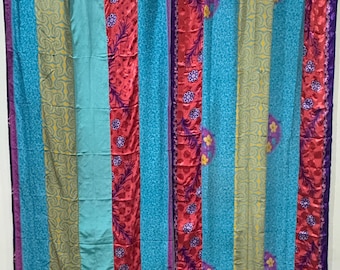 Upcycled Silk Sari Curtain Panels: Rainbow Floral Bohemian Decor