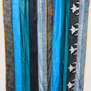 Saree Blue Curtain Indian Handmade Strips Curtains For Boho Window Decor Hippie Bedroom Living Room Curtains Yoga