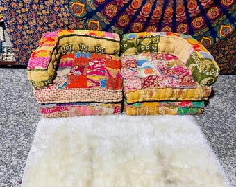 Vintage Kantha Patchwork Sofa Set, handgefertigte indische Boden Sitzcouch