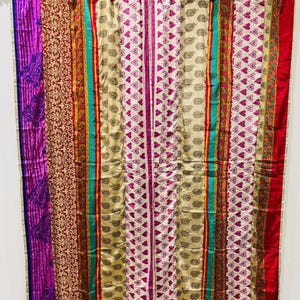 Indian Handmade Silk Saree Fabric Curtain Decorative Boho Hippie Curtain Room Decor Strip Curtain Window Decor Curtain