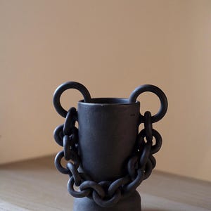 Hand-thrown Stoneware Vase with Ceramic Chain: Earth Tone Home Decor - LOOP - Whispers of Time