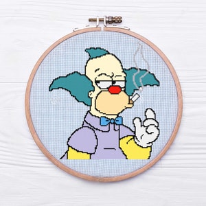 Clown Krusty TV show PDF Downloadable Cross Stitch Pattern