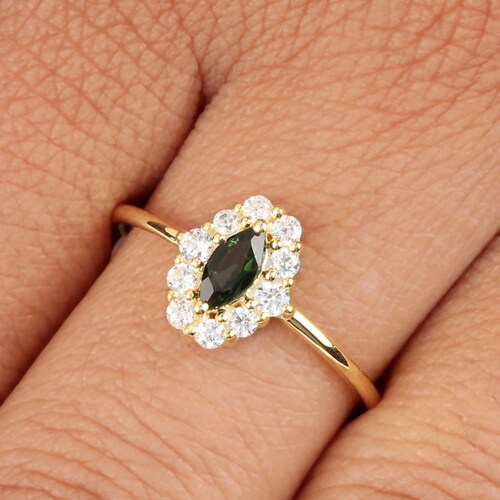 Genuine October Birthstone Green shops Tourmaline Delicate Ring, 925 Solid Sterling Silver Cubic Zircons Jewelry, Christmas Day Gift Idea