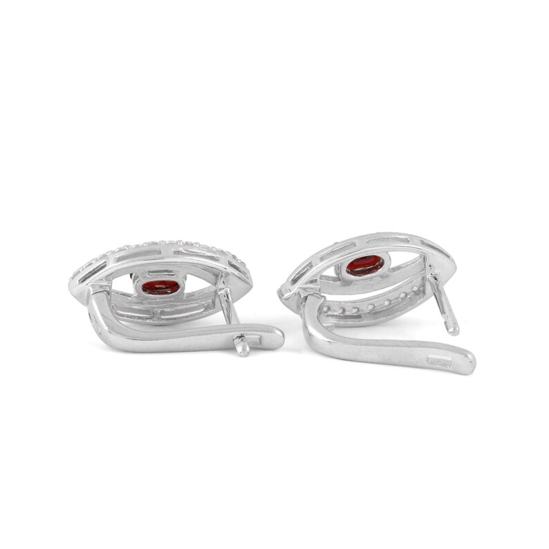 Genuine Red Garnet /& Cubic Zircon Clip-On Eye Shape Earrings Handmade Solid 925 Sterling Silver Fine Jewelry New YearChristmas Gift