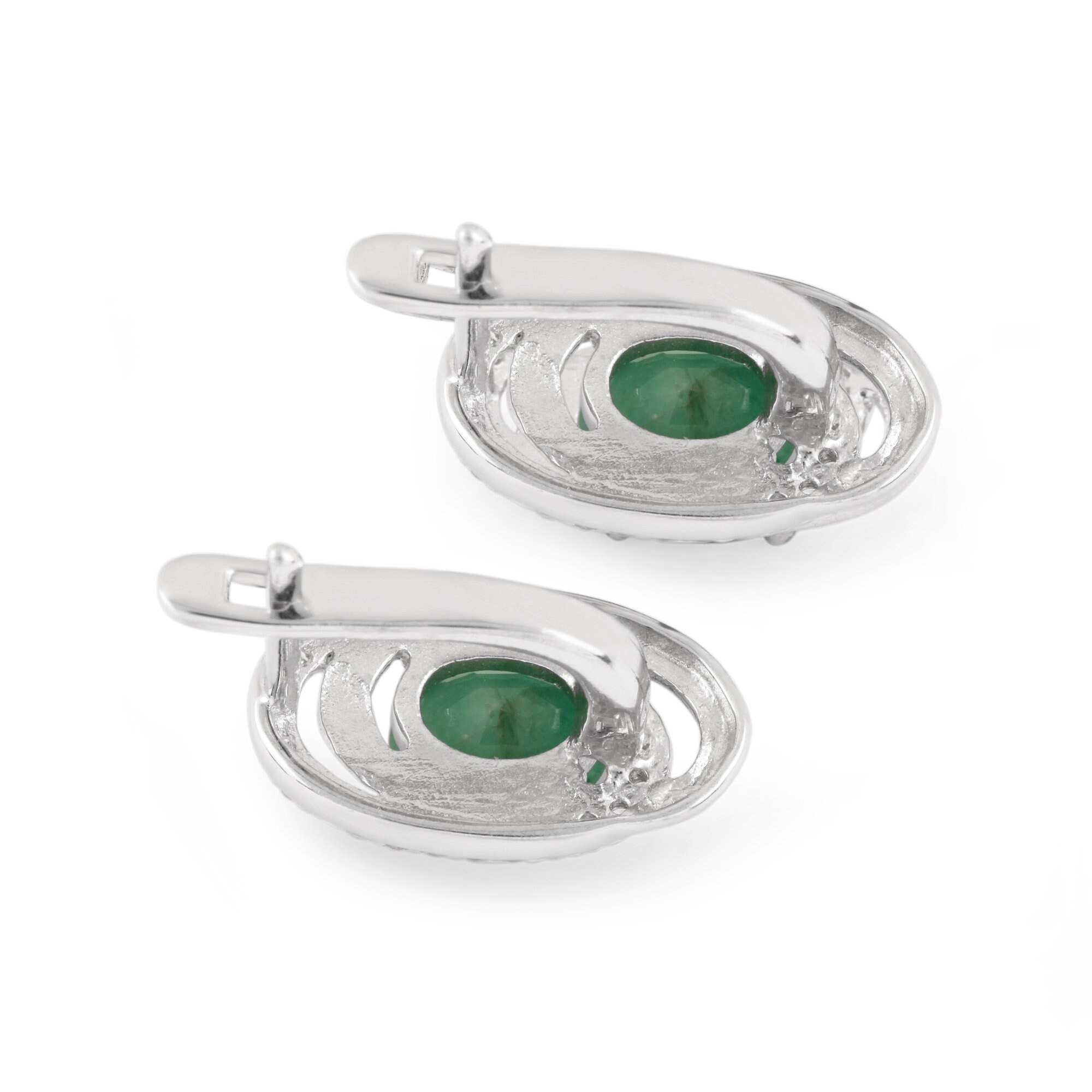 Natural Green Emerald Set in 925 Solid Sterling Silver Earrings, Cubic Zirconia Stud Earrings