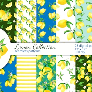 Paquet de papier numérique citron. Ensemble de motifs sans couture Watercolor Lemon