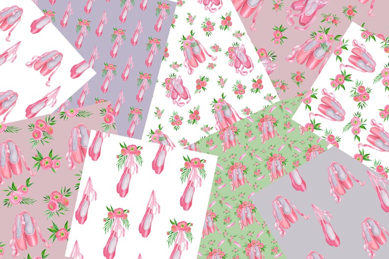 Floral Ballet Shoes Digital Papers Set. Ballerina Scrapbooking - Etsy