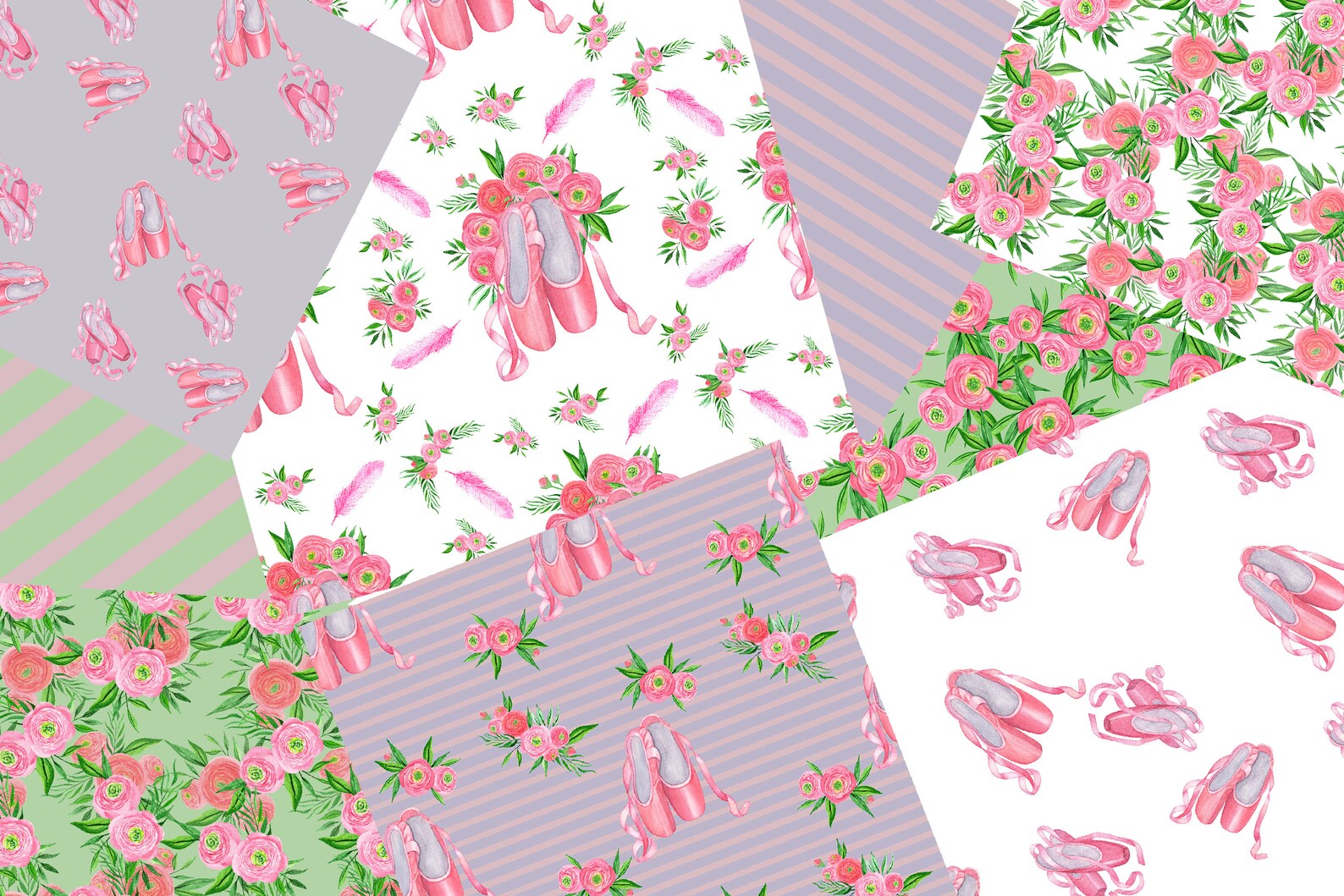 Floral Ballet Shoes Digital Papers Set. Ballerina Scrapbooking - Etsy
