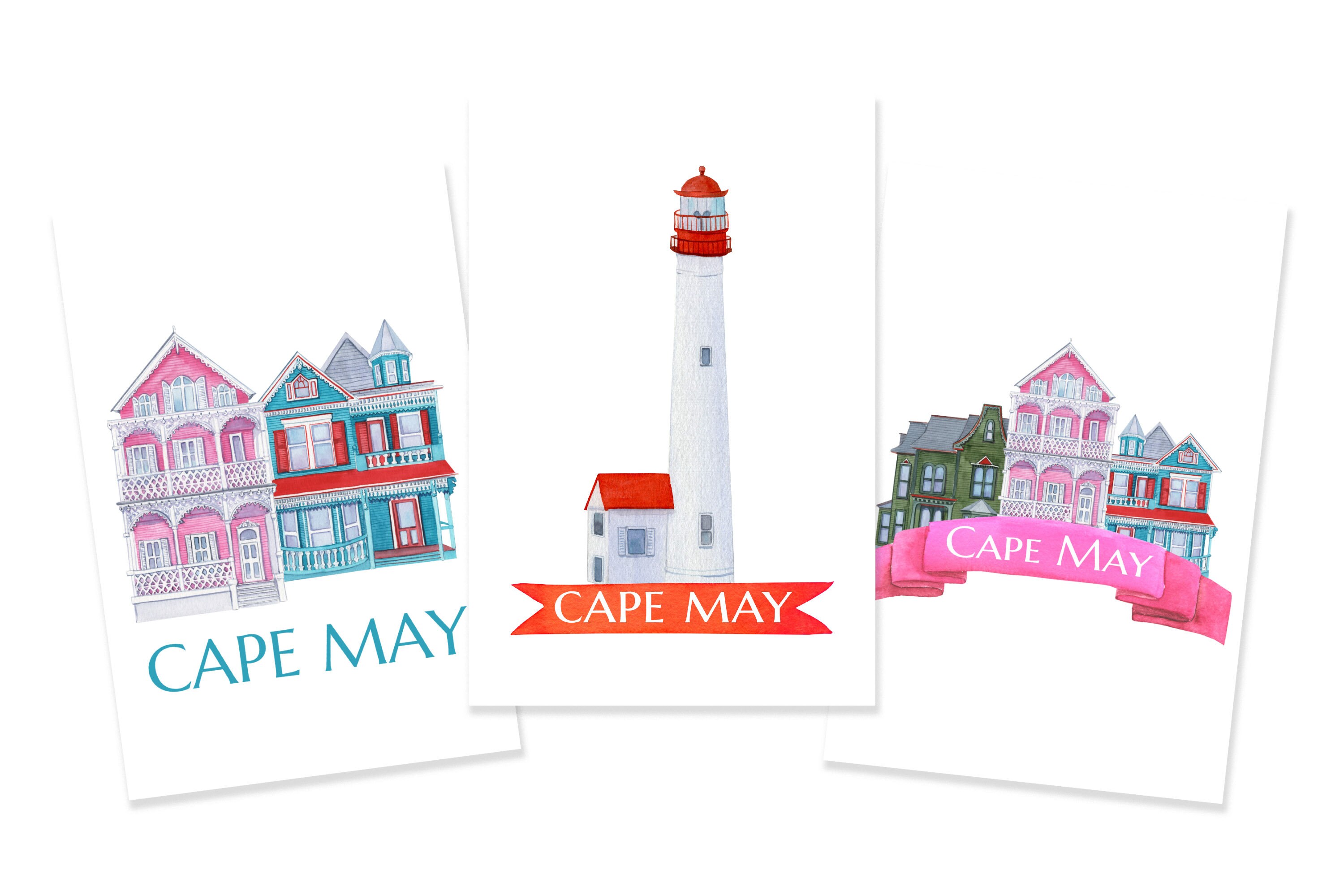 Cape May New Jersey Watercolor Clipart Map Poster Lighthouse - Etsy
