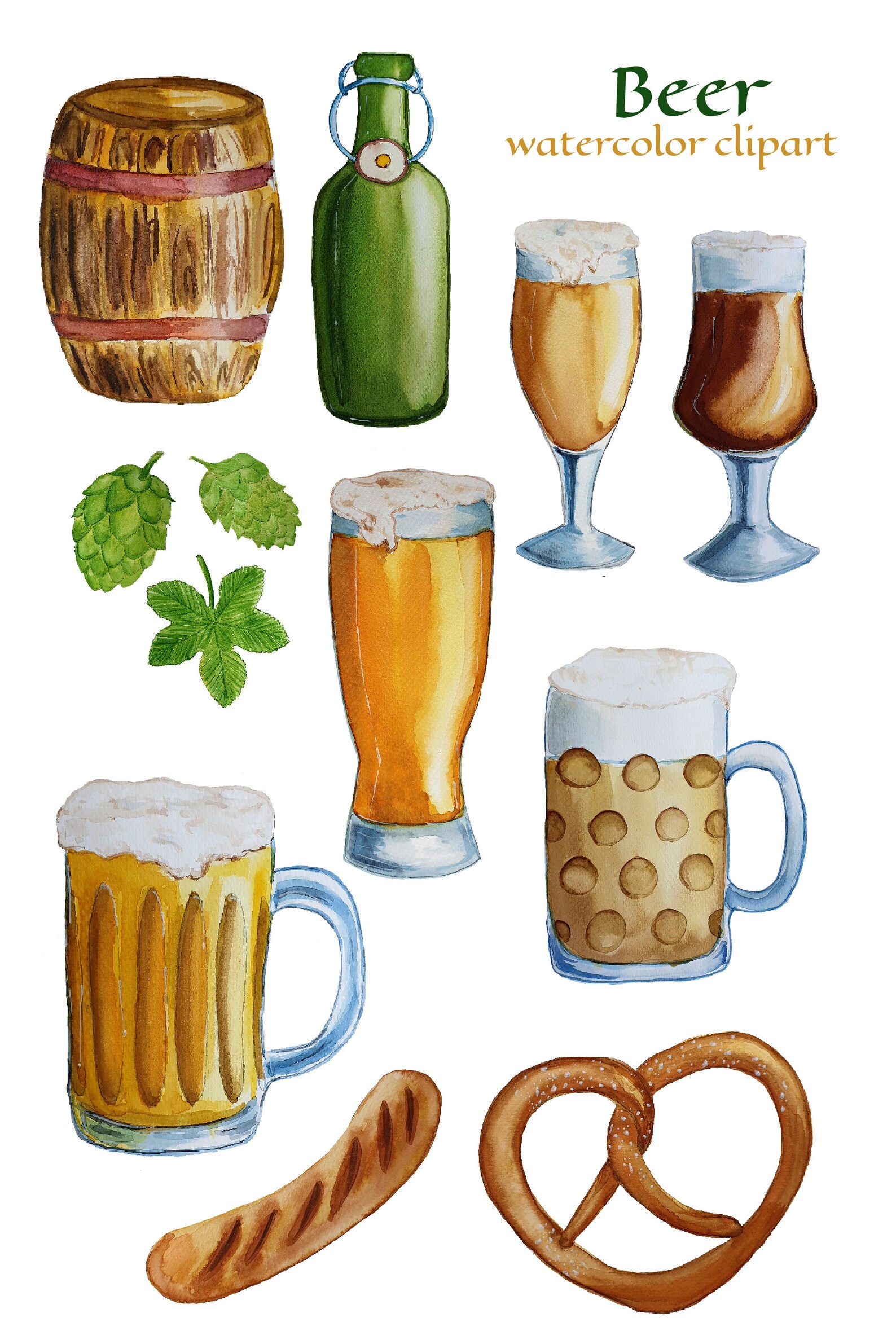 Watercolor Beer Clipart. Beer Mugs PNG. Oktoberfest Poster. Etsy