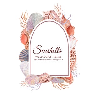 Muschel Aquarell Rahmen, nautische Clipart, Strand Hochzeit PNG, Planer Clipart