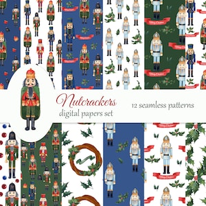 Pacote de papel digital de Natal quebra-nozes. Papel para scrapbook aquarela, papel para decoupage