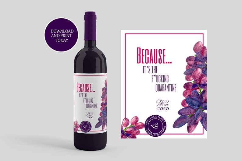 funny wine label quarantine gift instant download