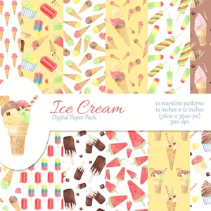 Watercolor Ice Cream Digital Paper. Popsicle seamless pattern. Scrapbooking paper
