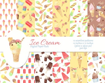 Watercolor Ice Cream Digital Paper. Popsicle seamless pattern. Scrapbooking paper