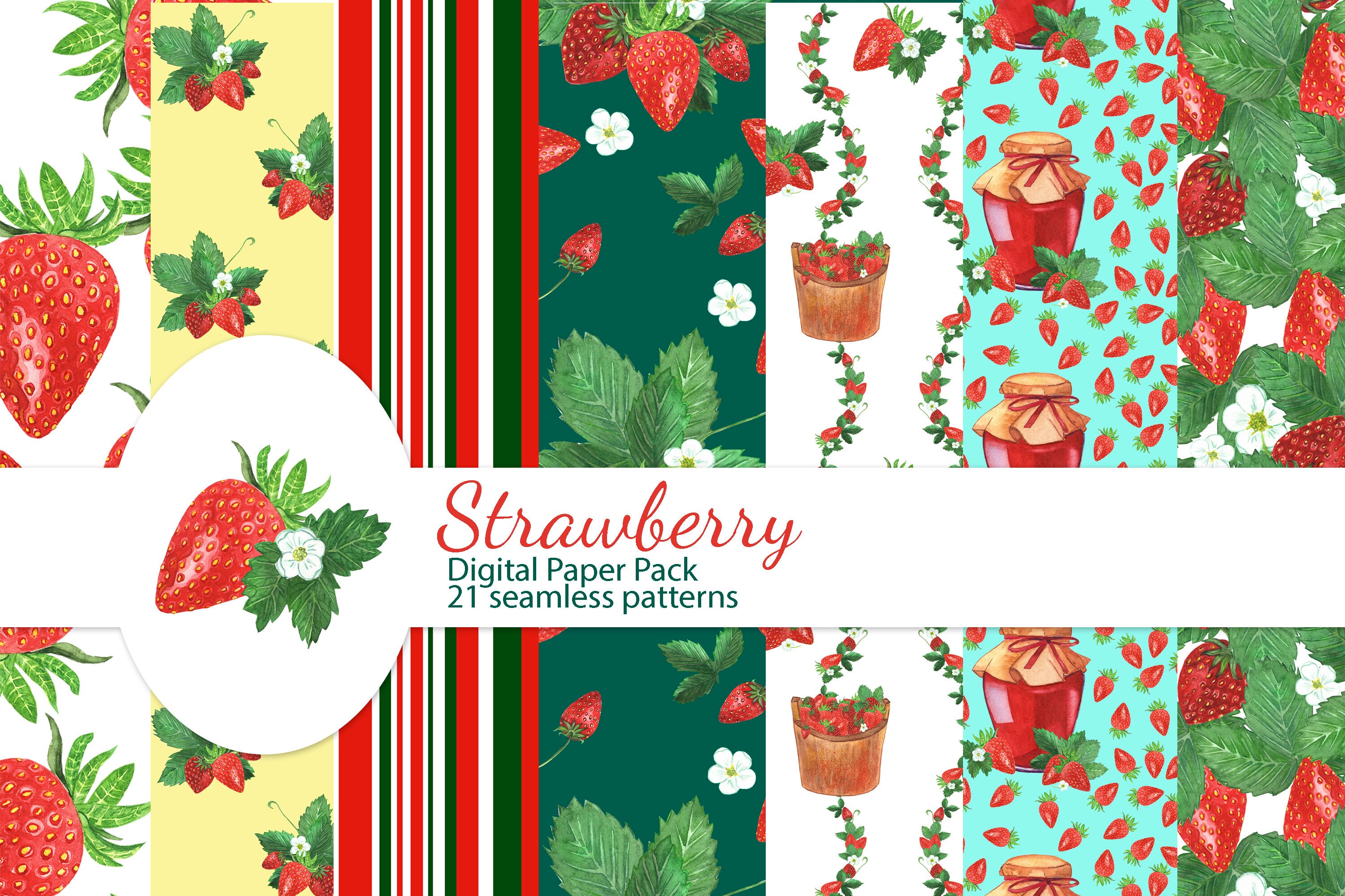 Strawberry Digital Paper Pack Strawberry Summer Scrapbook Etsy