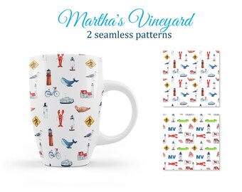 Marthas Vineyard Island seamless pattern, watercolor clipart, digital background, souvenir products