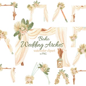 Aquarelle Boho Wedding Arch Clipart - Beach Wedding Canopy Tent - Wedding Invitation Clipart