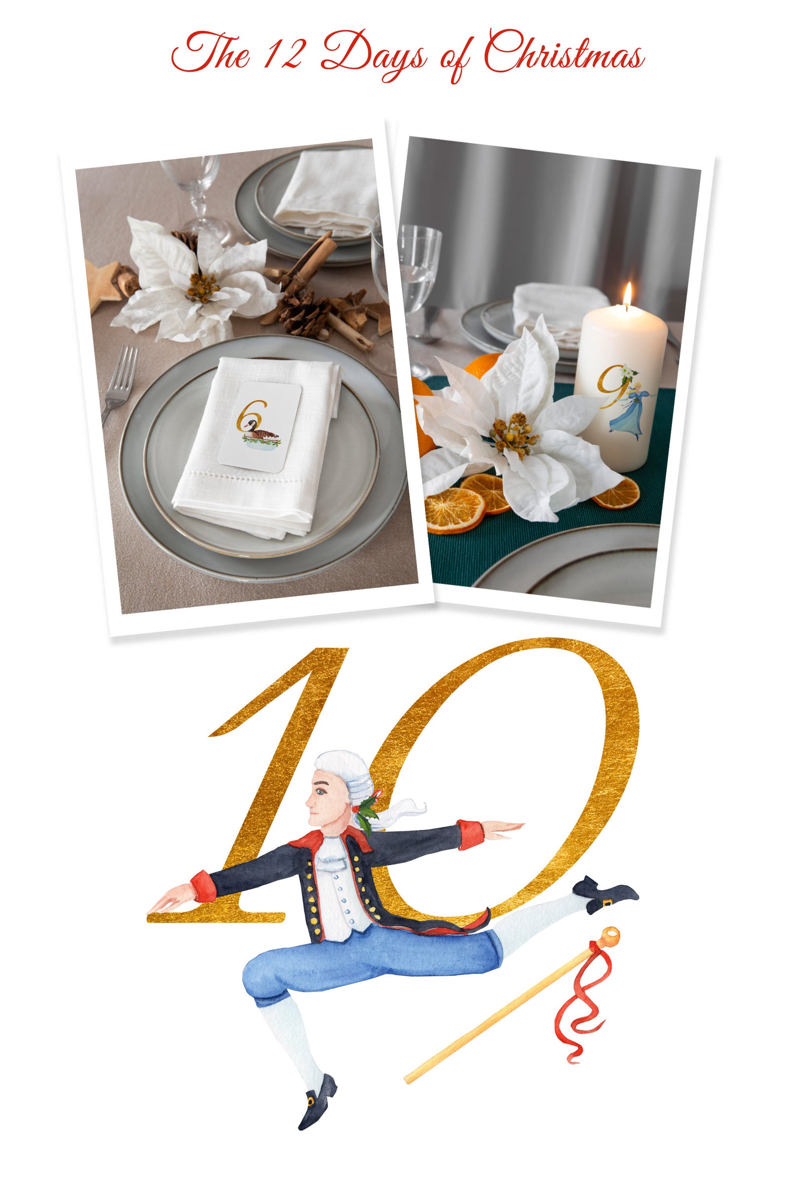 The 12 Days of Christmas Watercolor PNG Clipart With Gold Numbers for ...