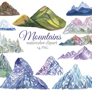 Watercolor Mountains Clipart. Camping Clipart