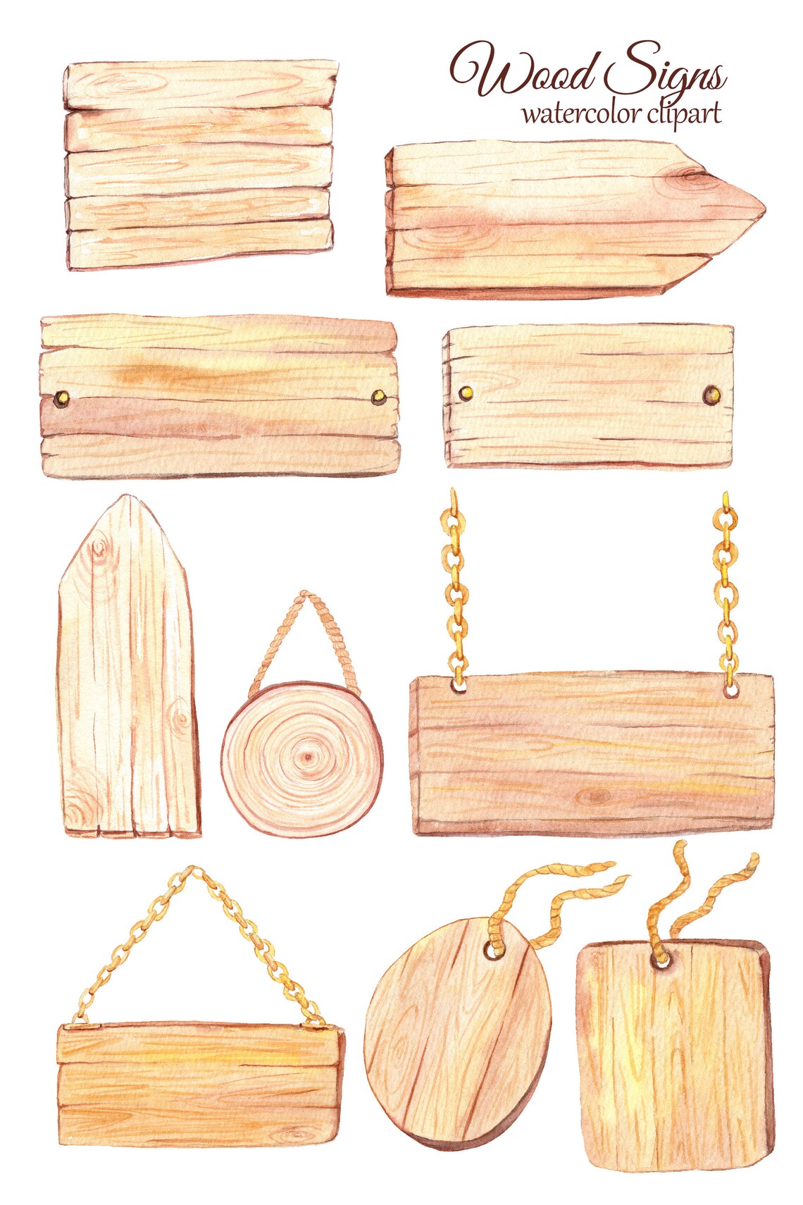 Watercolor Wood Slice Clipart Wooden Rustic Elements. - Etsy