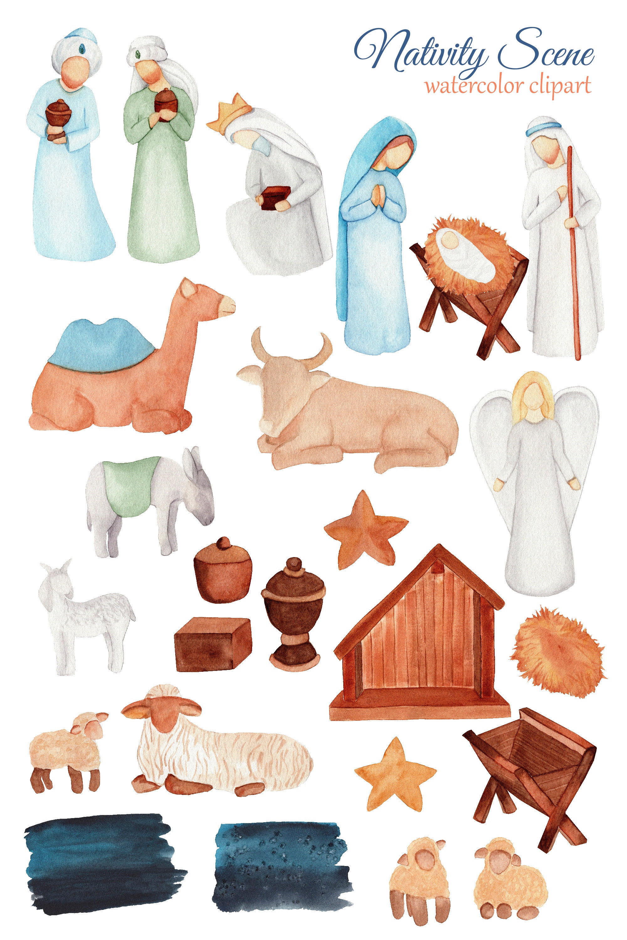 Nativity Christmas Clipart Watercolor Scene Creator Etsy
