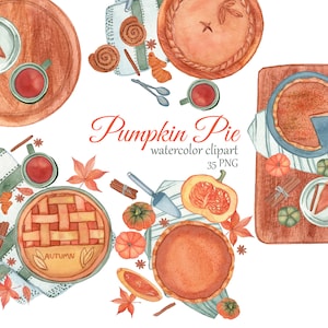 Pumpkin Pie Clipart. Watercolor Fall PNG. Thanksgiving clipart