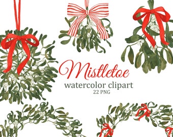 Mistletoe watercolor clipart, Christmas greenery PNG, winter wedding clipart, wreath and frames