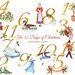 The 12 Days of Christmas Watercolor PNG Clipart With Gold Numbers for ...