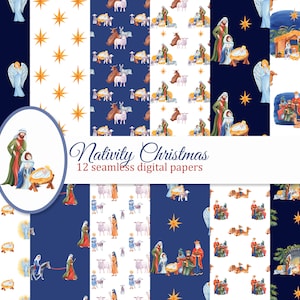 Nativity Christmas Digital Papers Pack, seamless pattern,  Bible Christmas scene