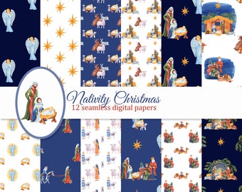 Nativity Christmas Digital Papers Pack, naadloos patroon, Bijbel Kersttafereel