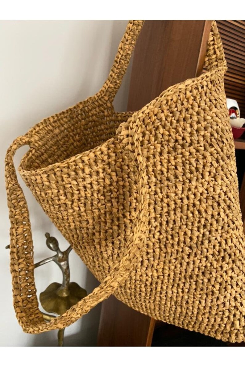 Tote Bag Bags Raphia Raffia Crochet Straw Etsy