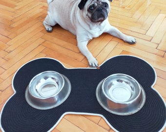 Dog food mat, Dog mats for food and water, Bone Shaped Pet Food Mat,  Jute dog bowl rug. Handmade cotton rope Dog Place Mat