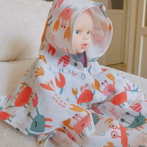 Faixa de musselina com capuz para bebê | Poncho 100% algodão para bebê | Almofada de amamentação de musselina para bebê | Presente para bebê | Chá de bebê | Bolsa